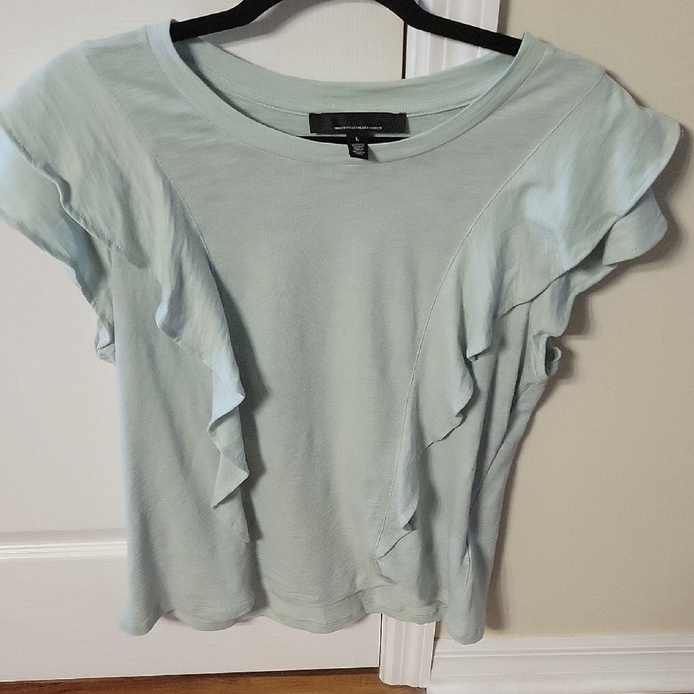 White House Black Market Green Flutter Sleeve Ruffled Blouse NWOT